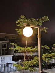 Street lights at night in housing area 