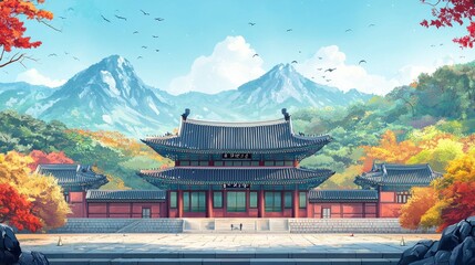 Obraz premium Korean landmark background, traditional architecture.