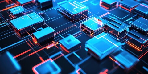 Abstract network grid with files and folders, futuristic software interface, digital document management system, store, search and organize documents, corporate business, paperless office.