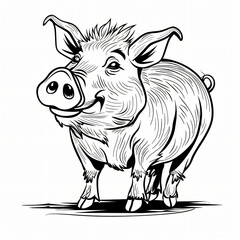 Fototapeta premium Cartoon of a Wild Boar children coloring book page