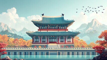 Fototapeta premium Korean landmark background, traditional architecture.
