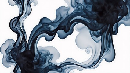 Ink in Water: Dark ink swirling and dispersing in clear water, creating ethereal patterns that resemble smoke or clouds, with soft edges and gradients.