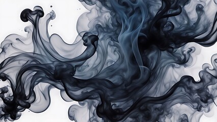 Ink in Water: Dark ink swirling and dispersing in clear water, creating ethereal patterns that resemble smoke or clouds, with soft edges and gradients.