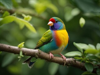 The Gouldian finch or Erythrura gouldiae small bird