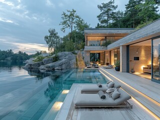 Fototapeta premium Modern Waterfront Villa with Infinity Pool