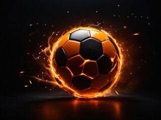 Fototapeta premium The soccer ball flies with lightning fast magical fire effect