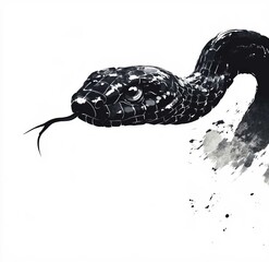 Naklejka premium A black snake painted in ink, with the illustration on a white background