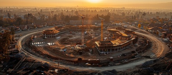 Obraz premium Aerial View of Construction Site at Sunrise