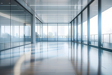 Large empty modern open office room with glass walls