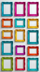 Colorful empty picture frames on a white background.