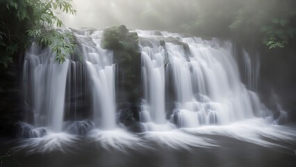Obraz premium Waterfalls: Cascading waterfalls, captured in a flowing, almost dreamlike style, with mist and spray creating soft, ethereal textures.