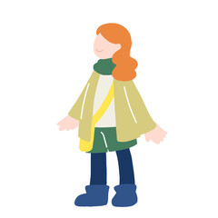 立って空を見上げる女性のフラットなイラスト