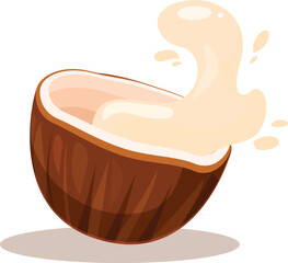 Cartoon coconut splashing its tasty and refreshing milk