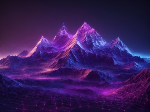 Wireframe abstract mountain landscape Future technology background