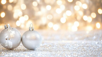 Elegant silver baubles shimmer among festive decorations, enhancing the holiday atmosphere during a Christmas celebration.