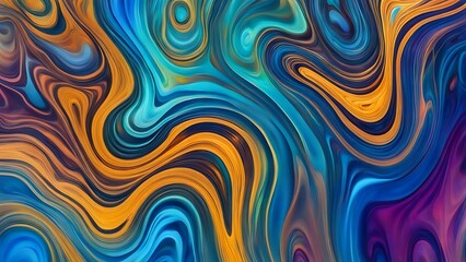 Obraz premium Oil on Water: Colorful oil slicks creating flowing patterns on water, with iridescent hues and intricate, swirling shapes.