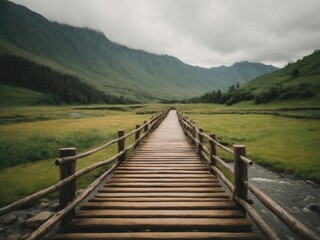 Fototapeta premium Wooden bridge on the Melendiz Stream Hiking or trek