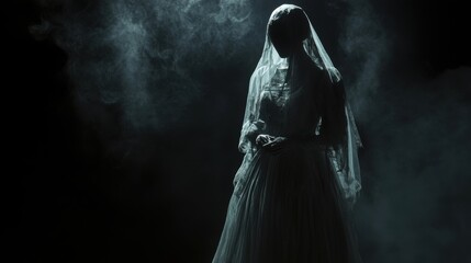 Eerie Victorian Ghost in Dark Isolation - Haunting Vintage Apparition Concept