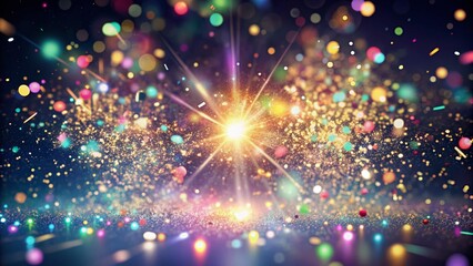 Fototapeta premium Sparkling glittering confetti explosion in pastel colors against a dark background, adding a touch of magic and celebration to any scene or design.