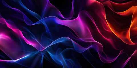 Obraz premium a black background with a few neon colors waves, geometric waves shapes, dark blue, purple, black, mostly black