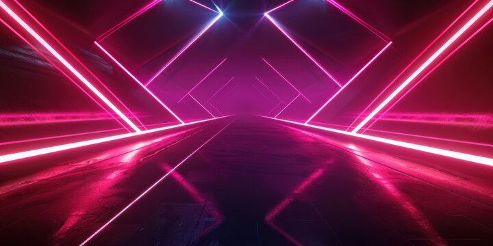 Futuristic neon light filled space dark background few short lines make the shapes of abstract objects