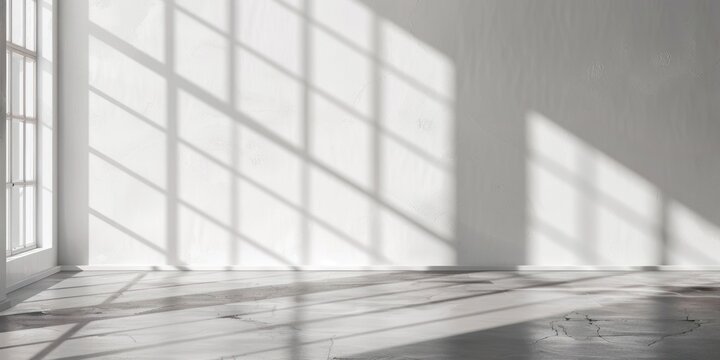 Natural light rays casting minimal shadows on white wall, trace monotone