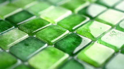 Vibrant green glass tiles showcase rich textures and colors, enhancing modern design aesthetics.