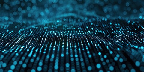 A digital matrix pattern with tiny, glowing pixels in a dark setting, representing modern technology and innovation.