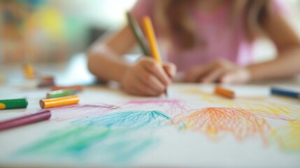 A mother guides her child as they enjoy drawing together at home.
