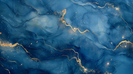 Abstract fluid art background with blue and golden colors