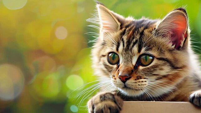 Portrait of a cute cat with green eyes in nature