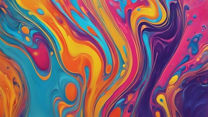 Obraz premium Paint Pouring: Vibrant paint flowing and blending in a pour art style, with dynamic swirls and smooth transitions between colors.