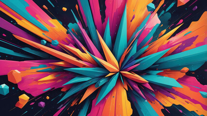 Chromatic Burst: A Fusion of Geometric Shapes and Fluid Lines