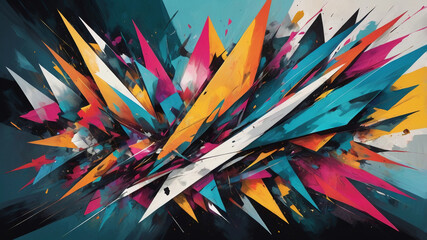 Dynamic Chaos: An Abstract Art Piece of Bold Colors and Sharp Angles