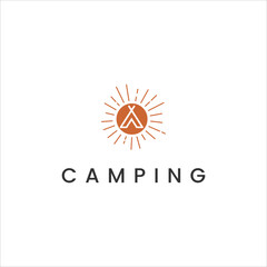 simple camping tent logo shine sun adventure logo template