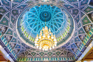 Crystal chandelier, Sultan Qaboos Grand Mosque, Muscat, Oman