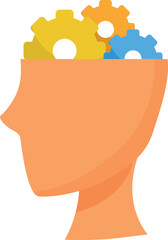 Human head silhouette containing colorful gears working, depicting the concept of artificial intelligence