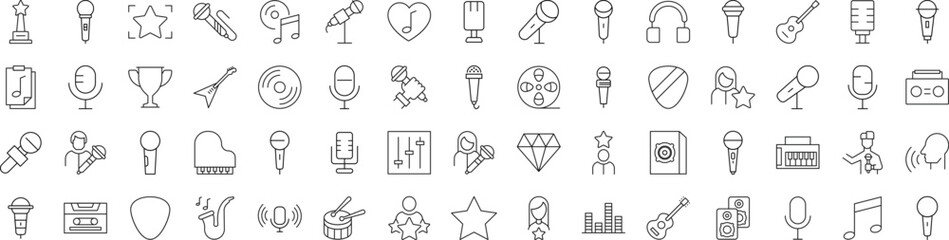 Line Signs of music, singer, microphone for Advertisement. Suitable for books, stores, shops. Editable stroke in minimalistic outline style. Symbol for design