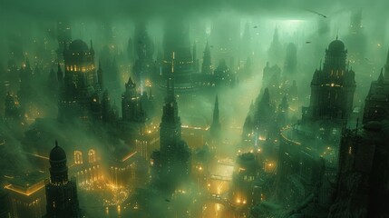 Obraz premium A City Under A Green Sky