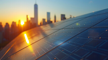Solar panels on the rooftops of buildings are used to harness solar energy.