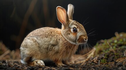 Naklejka premium A close-up of a cute, small rabbit with big ears and eyes.