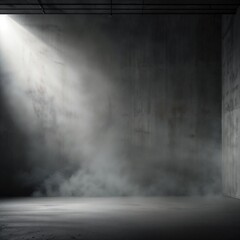 Fototapeta premium Empty dark concrete room with dramatic lighting, creating a moody and mysterious atmosphere.