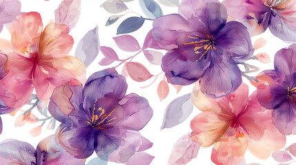 watercolor purple floral pattern background illustration