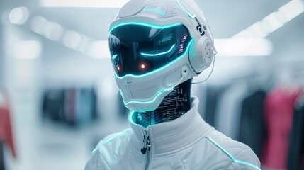 Fashion provider with tech-integrated clothing gadgets, stylish invention, wearable technology, copy space, covers all objects, deep depth of field.