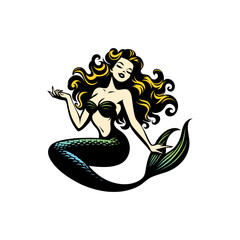 pinup girl of mermaid sirene goddess hand-drawing vector	
