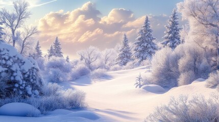 Winter Wonderland: A Snowy Forest at Sunset