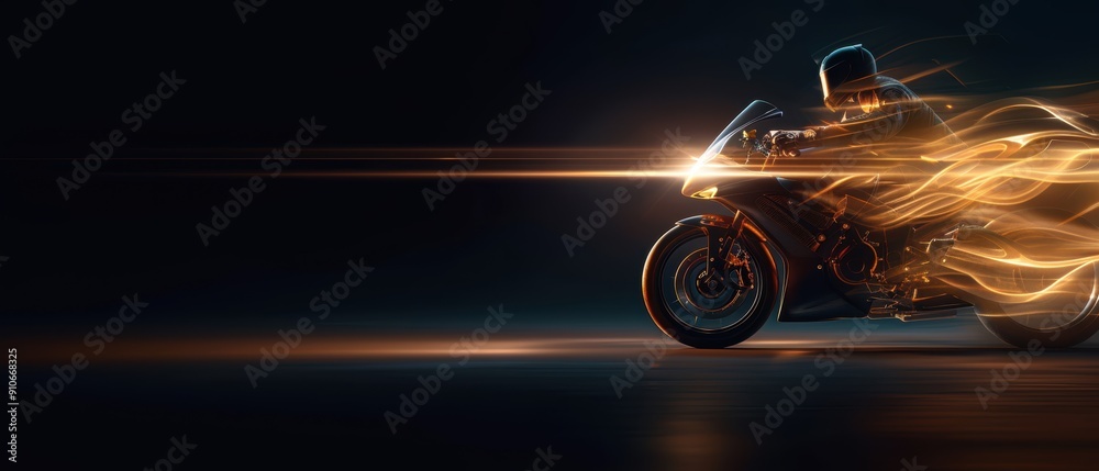 Wall mural a dynamic motorcycle in motion, capturing the thrill of speed with vivid light trails against a dark