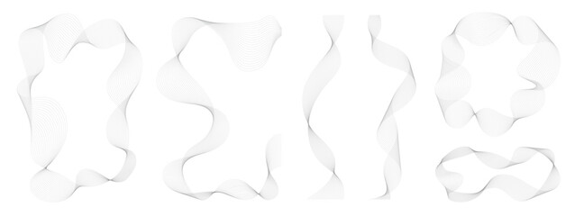 Hand drawn abstract blend line element vector set. Aesthetic contemporary stripe line art, wavy, curve in monochrome. Art form design for wall art, decoration, wallpaper.