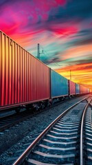 Fototapeta premium Wagon of freight train with containers conceptual image, asbtract, beautiful, centered,