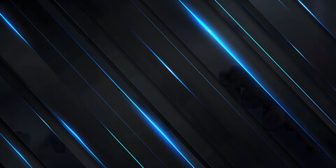 Obraz premium Abstract black background with blue glowing neon lines, featuring futuristic geometric shapes and fluid stripes, perfect for technology-inspired designs or high-tech digital art.